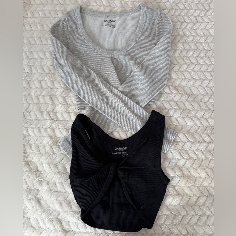 Garage Women's Ribbed Gray and Black Crop Tops